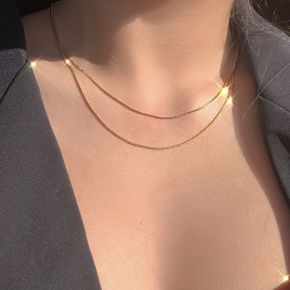 18K Gold Plated Double Stacked Snake Chain Necklace - Picture 1 of 8